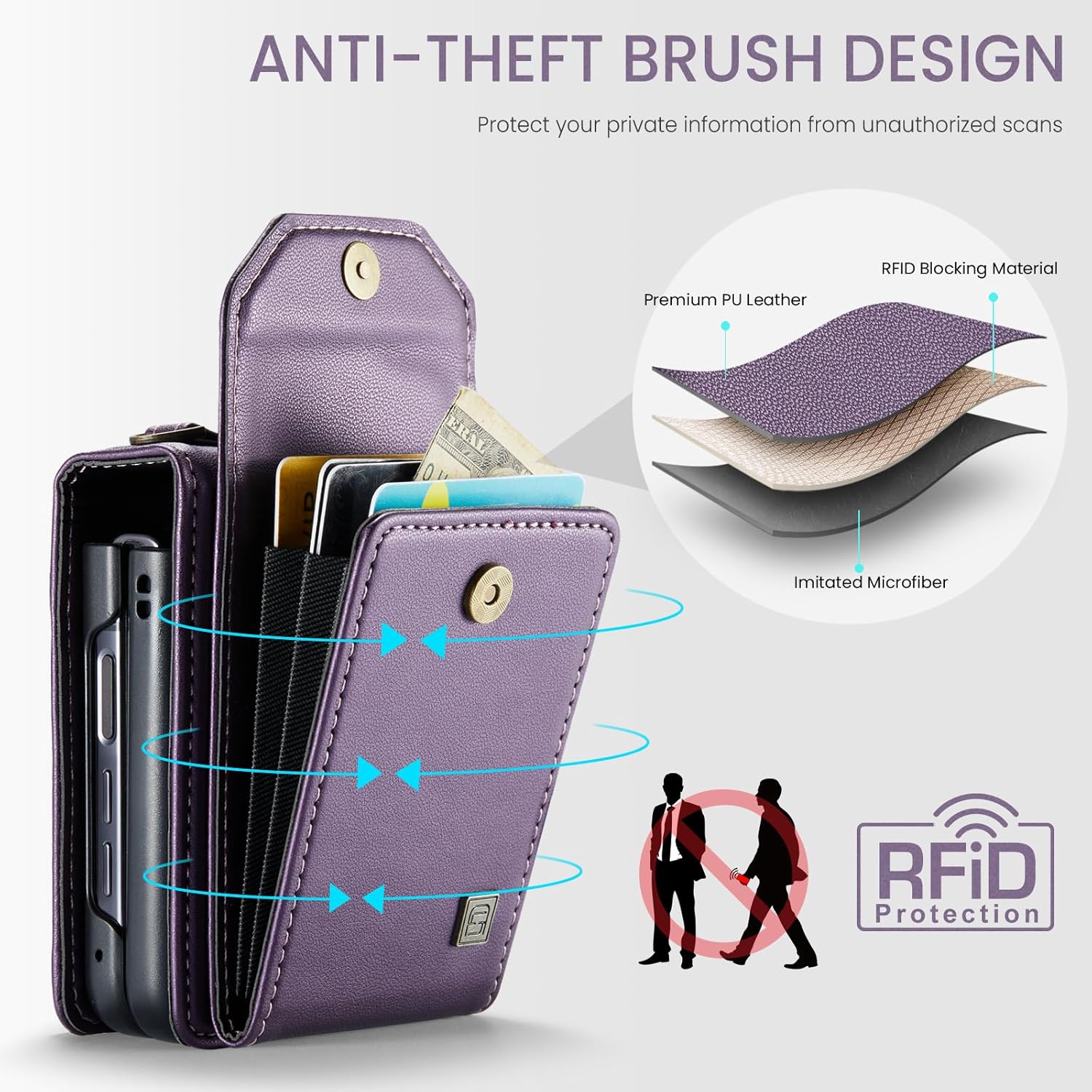 ASAPDOS Crossbody Case Compatible with Motorola Razr 2023,Retro PU Leather Strap Wristlet Flip Case with Magnetic Closure and Card Holder for Men Women Purple