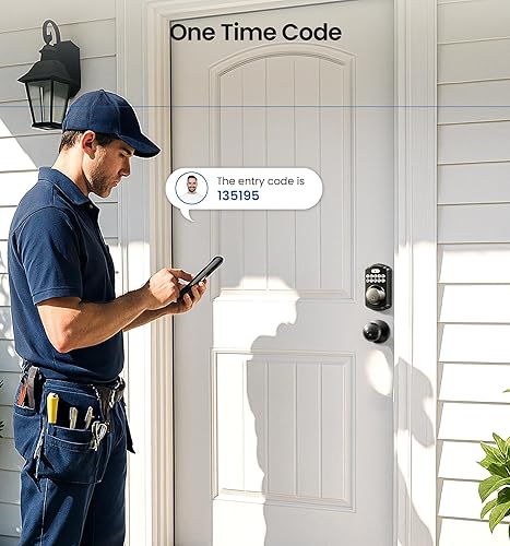 Miniatura 8 de Veise Cerradura de puerta de entrada sin llave con 2 perillas, cerrojo electrónico retroiluminado con asa, bloqueo automático, códigos únicos,