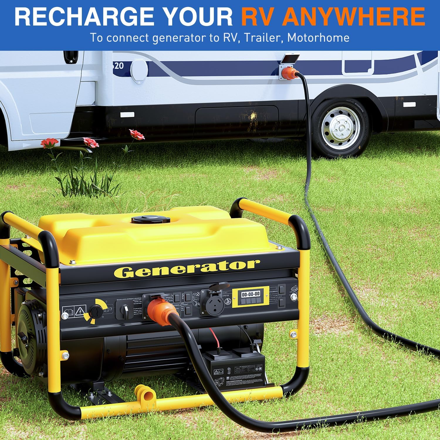 Nilight 30 Amp 25FT Generator Extension Cord 125/250V 7500 Watt Heavy Duty 10 Gauge Pure Copper STW Wire ETL Listed 4 Prong L14-30P L14-30R Cable for RV Camper Outdoor Use