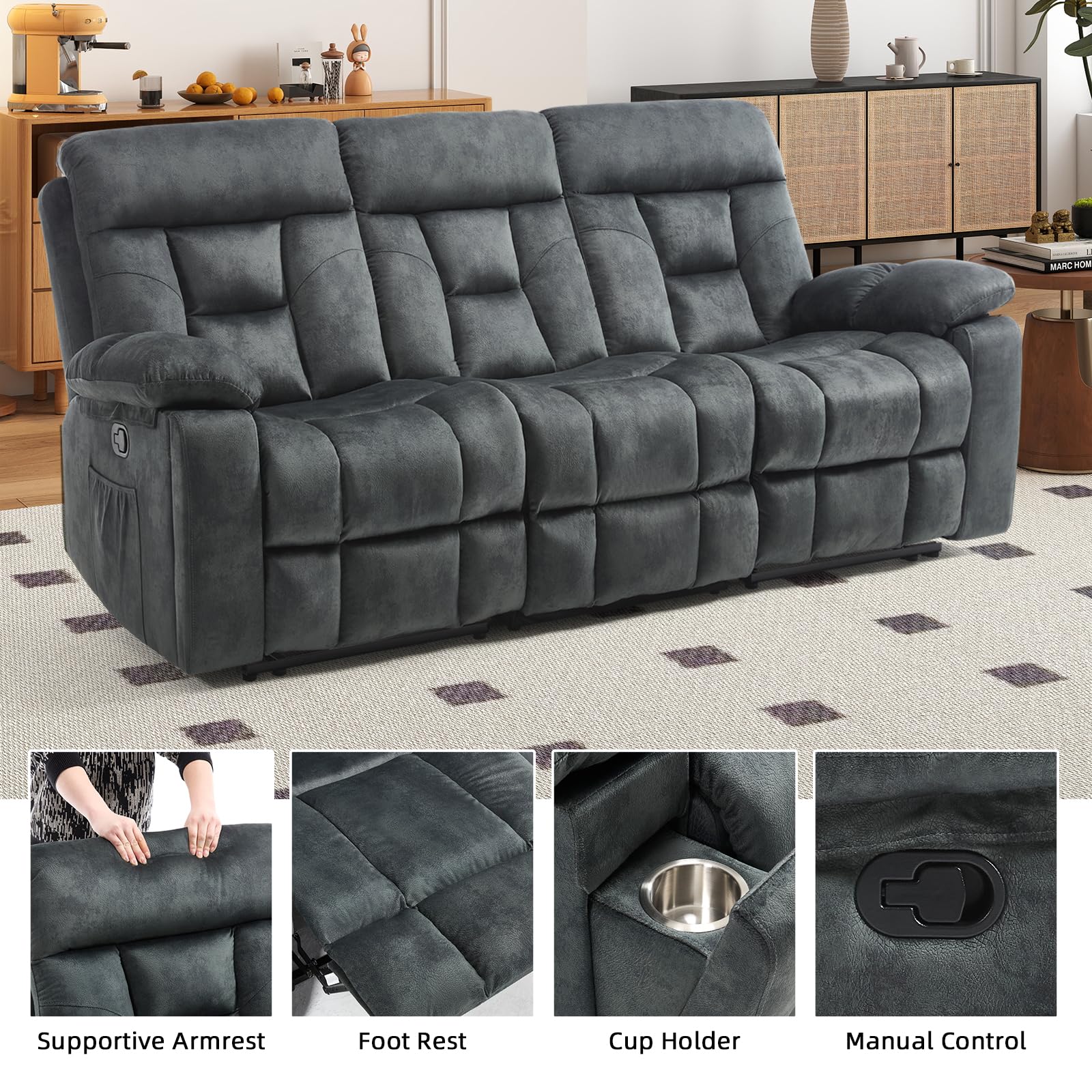 EBELLO 2 Pieces Recliner Sofa Couch Furniture Set, Overstuffed Reclining Lovesea — product photo