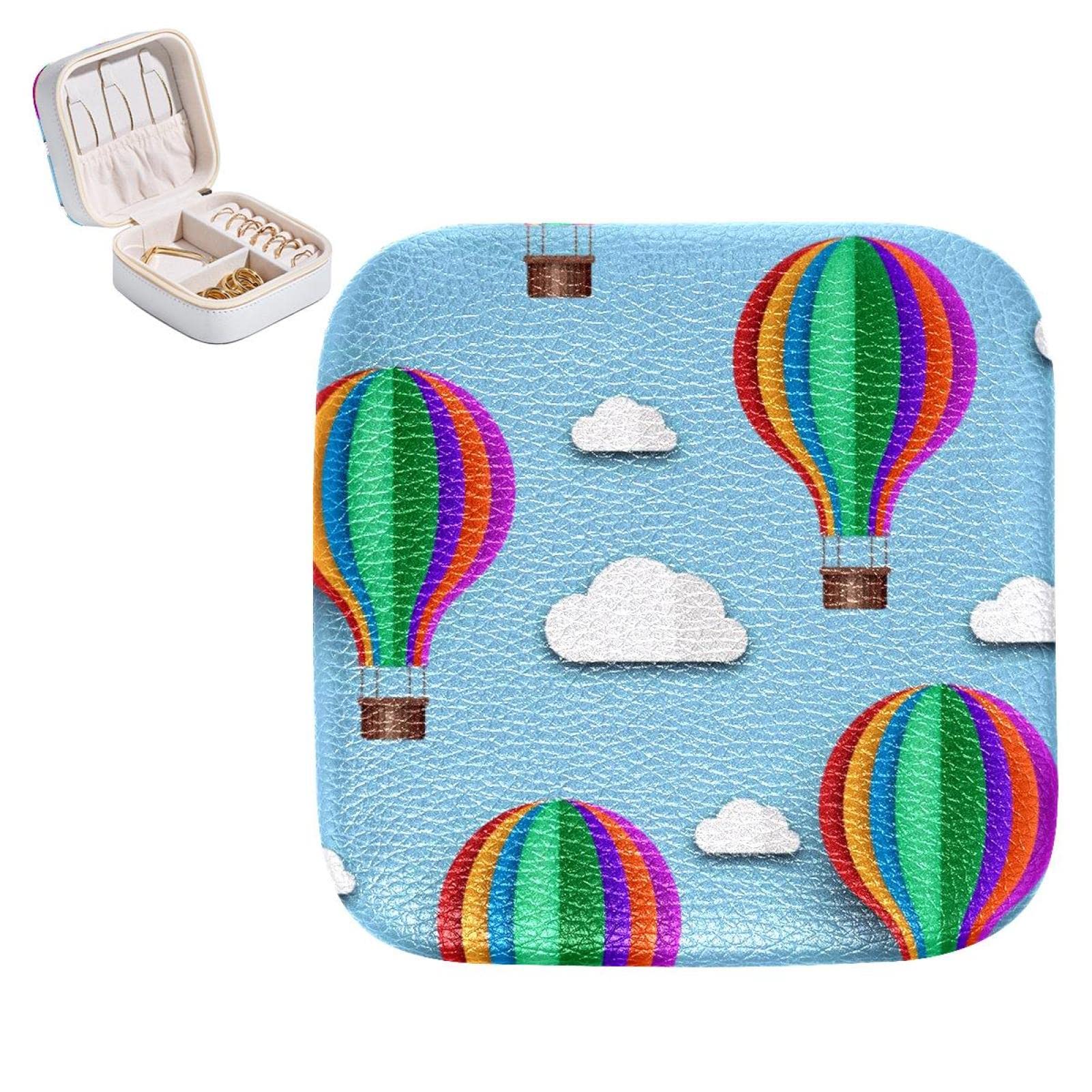 RODAILYCAY Travel Blue Hot Air Balloon Jewelry Box for Necklace, PU Leather Jewelry Storage Case, Large Capacity Necklace Earrings Rings Organizer