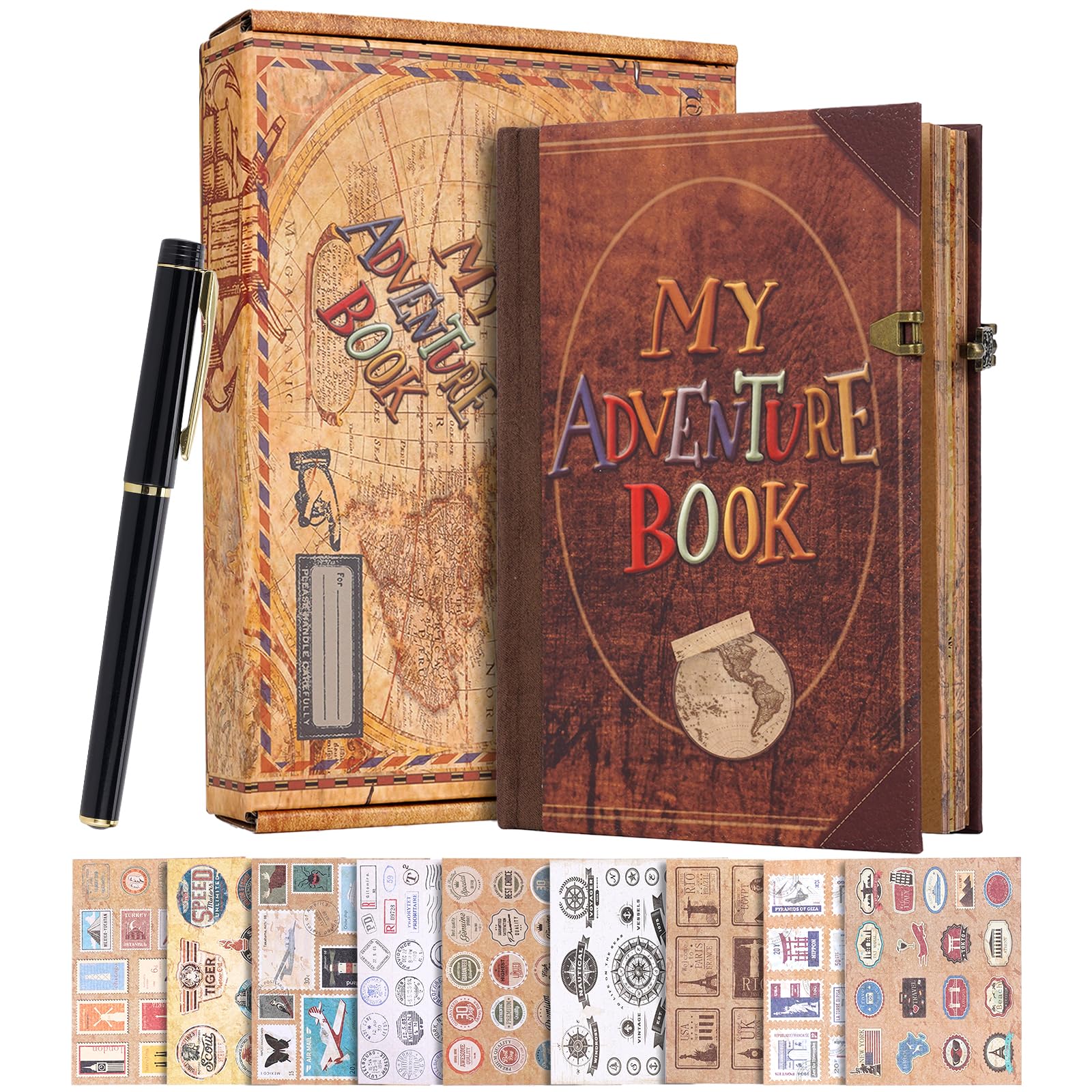 My Adventure Book in pelle - Scrapbook album fotografico - 164 pagine senza acido, diario di viaggio vintage per anniversari, vacanze, libro dei ricordi tascabile, regalo per coppie