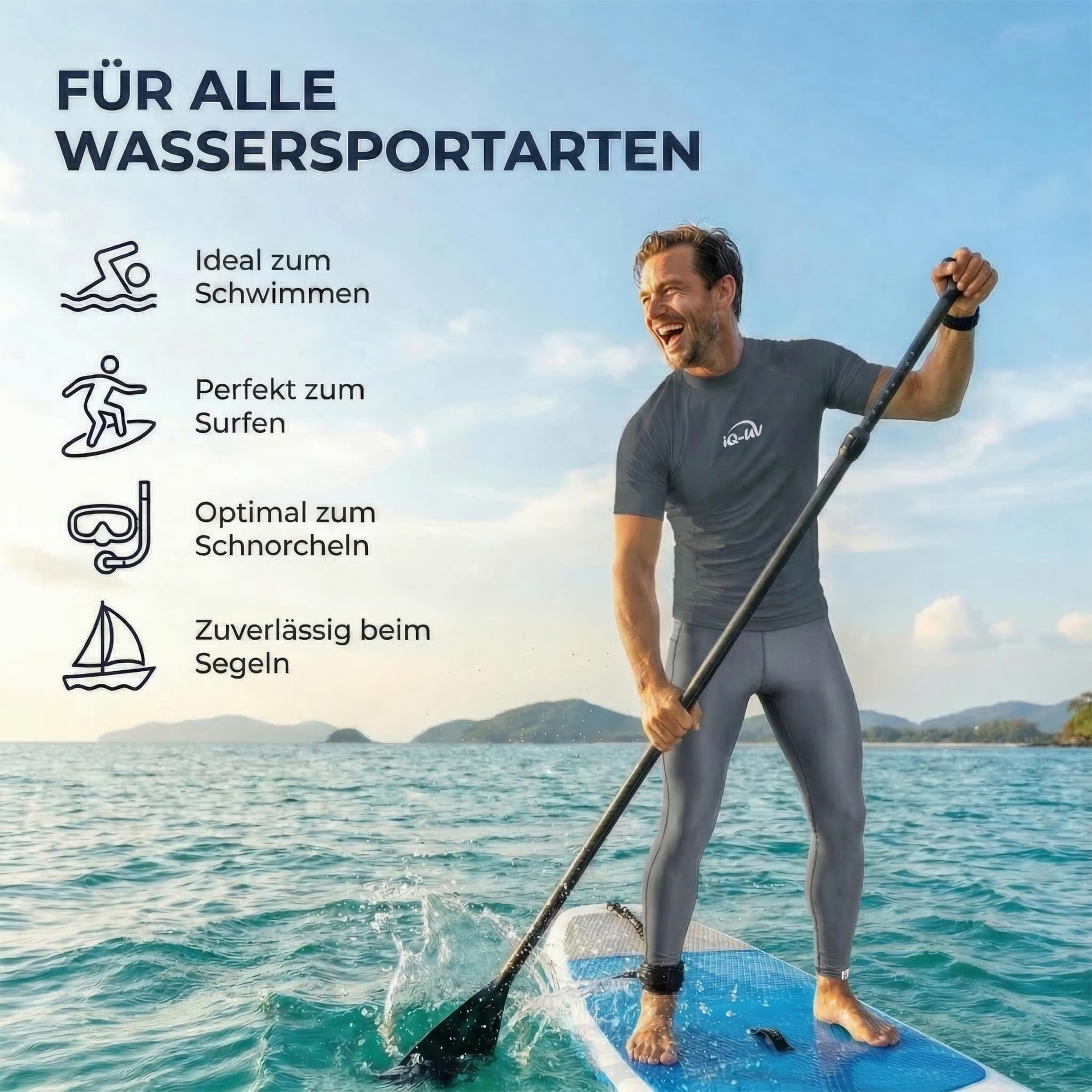 iQ-UV Badehose für Herren Lang – Lange Schwimmhose für Herren mit UPF 50+ UV-Schutz – Lange Stretch Badehosen mit Handytasche – Badeshorts in lang, elastisch & schnelltrocknend