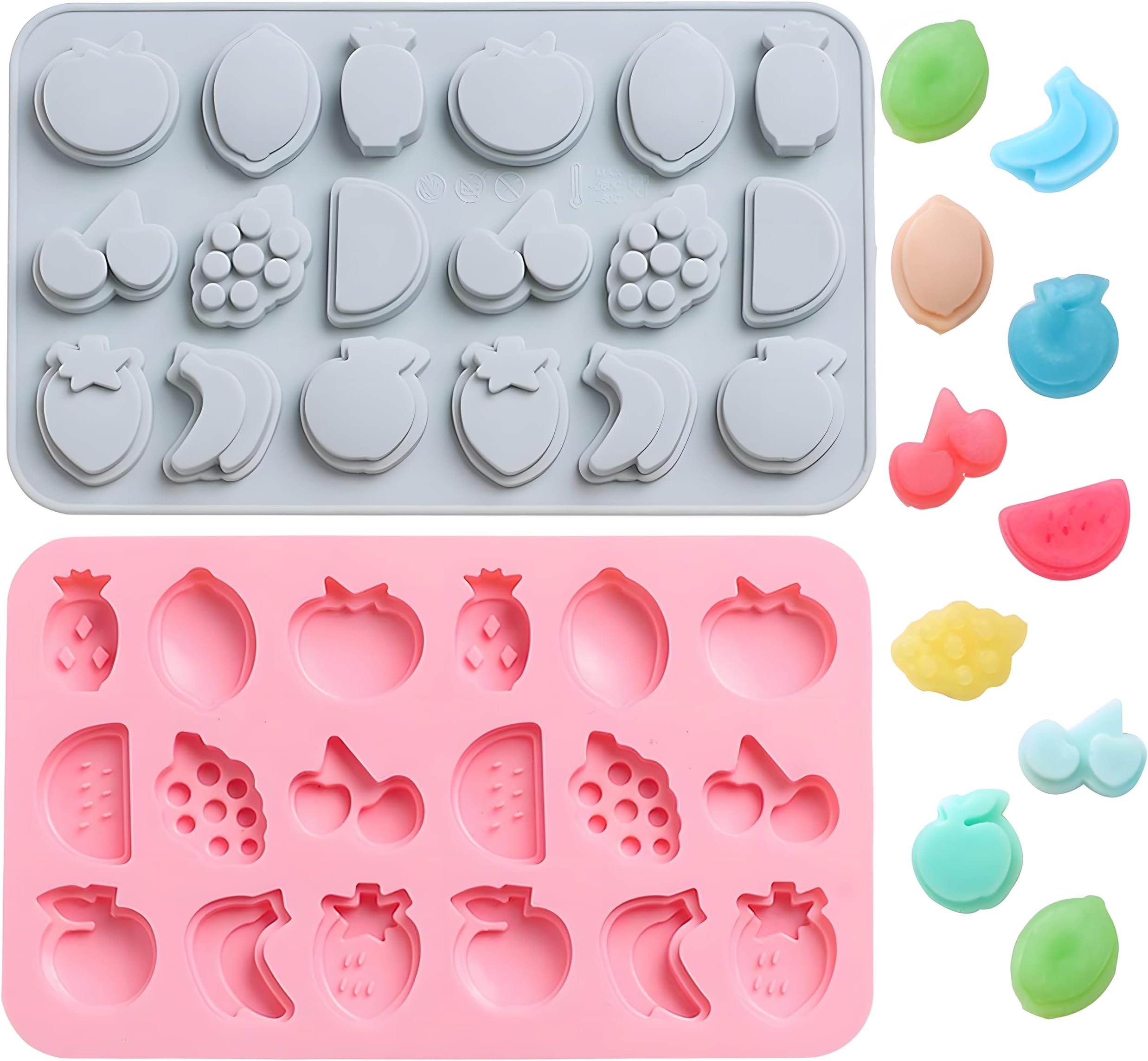 Verdental Fruit Shape Silicone Candy Molds, Non-stick Cake Decoration Mold for Hard Candy, Chocolate, Ice Cubes,Gummy, Caramel, Ganache (2 Pieces)