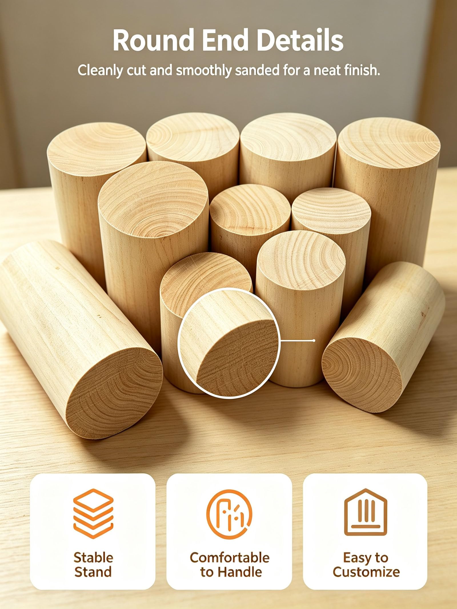Dxcaicc Cilindros de Madera Maciza (Paquete de 5), Adecuados para Manualidades,Diameter 4*Height 8 cm（5PCS