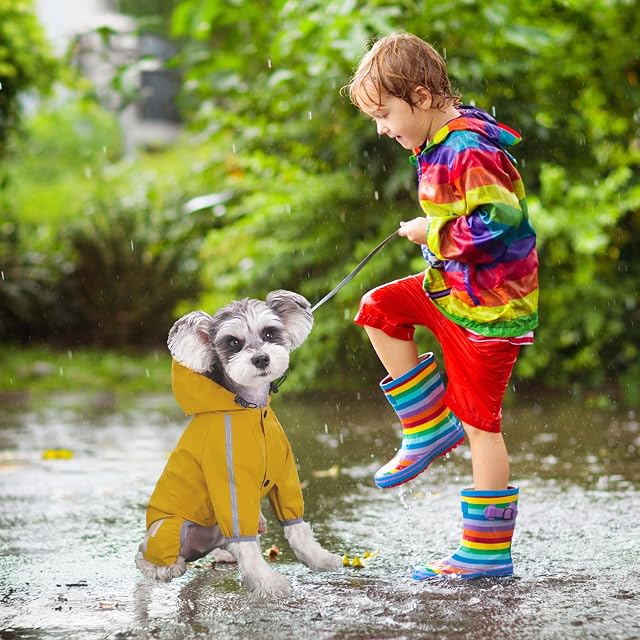 Foto 7 de 7 de Cozlly Impermeables para Perros, Chubasquero Ajustable para Mascotas Pequeños y Medianos, Amarillo (L)