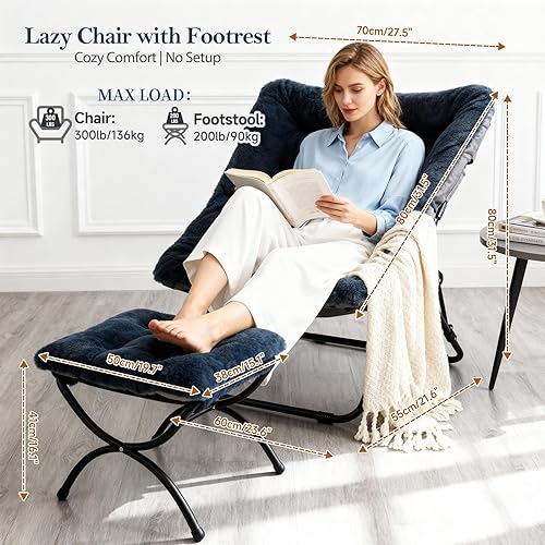 Miniatura 79 de Silla platillo, cómodas sillas de dormitorio, silla plegable de piel sintética de gran tamaño, silla plegable con marco de metal para sala de estar,