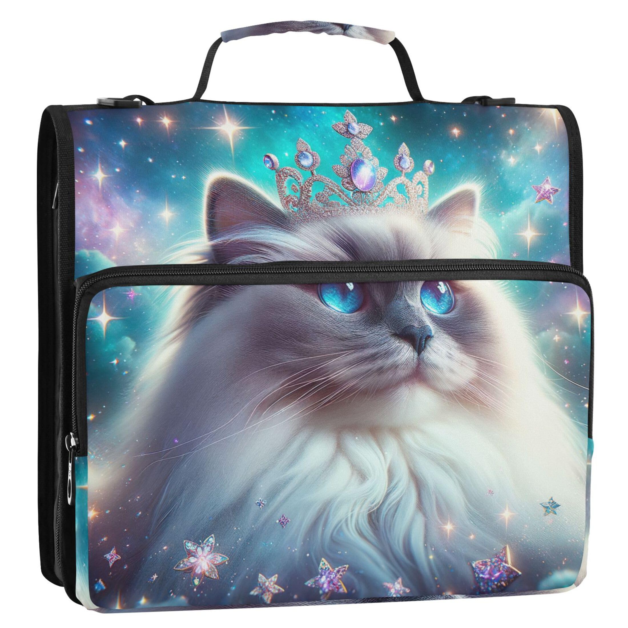 Cute Kitten Ragdoll Cat Binder Zipper Organizer 1 1/2 Inch Binders 3 Ring Binders with Strap Middle School Bag Portfolio Hold 500 Sheets Holder — image 1