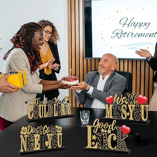 Miniatura 5 de Decoraciones de We Will Miss You, 4 piezas de centros de mesa de madera para fiesta con temática de jubilación, suministros de fiesta con temática