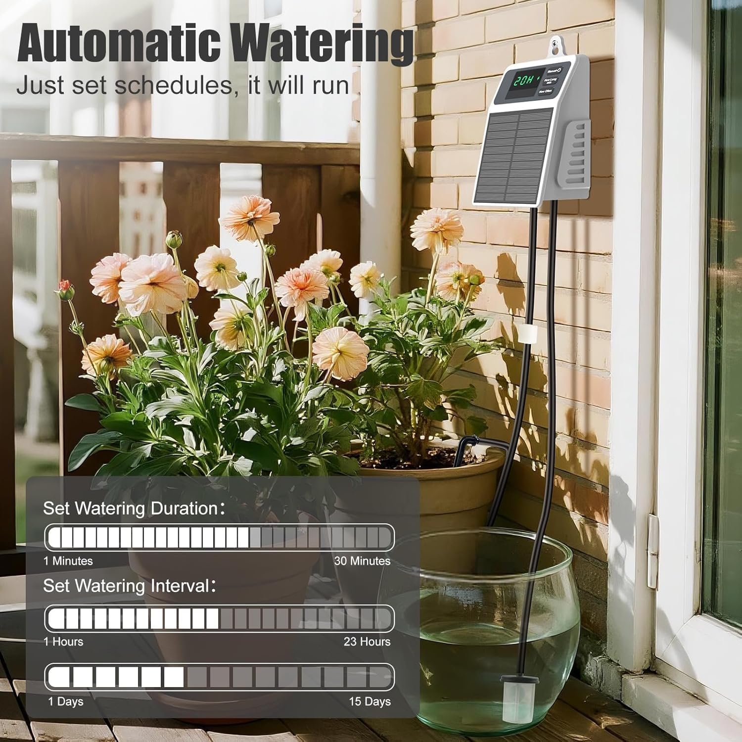Sistema de riego por goteo automático solar, sistema de riego automático con temporizador, manguera de 10 m, kit de riego automático alimentado por energía solar para accesorios de invernadero para
