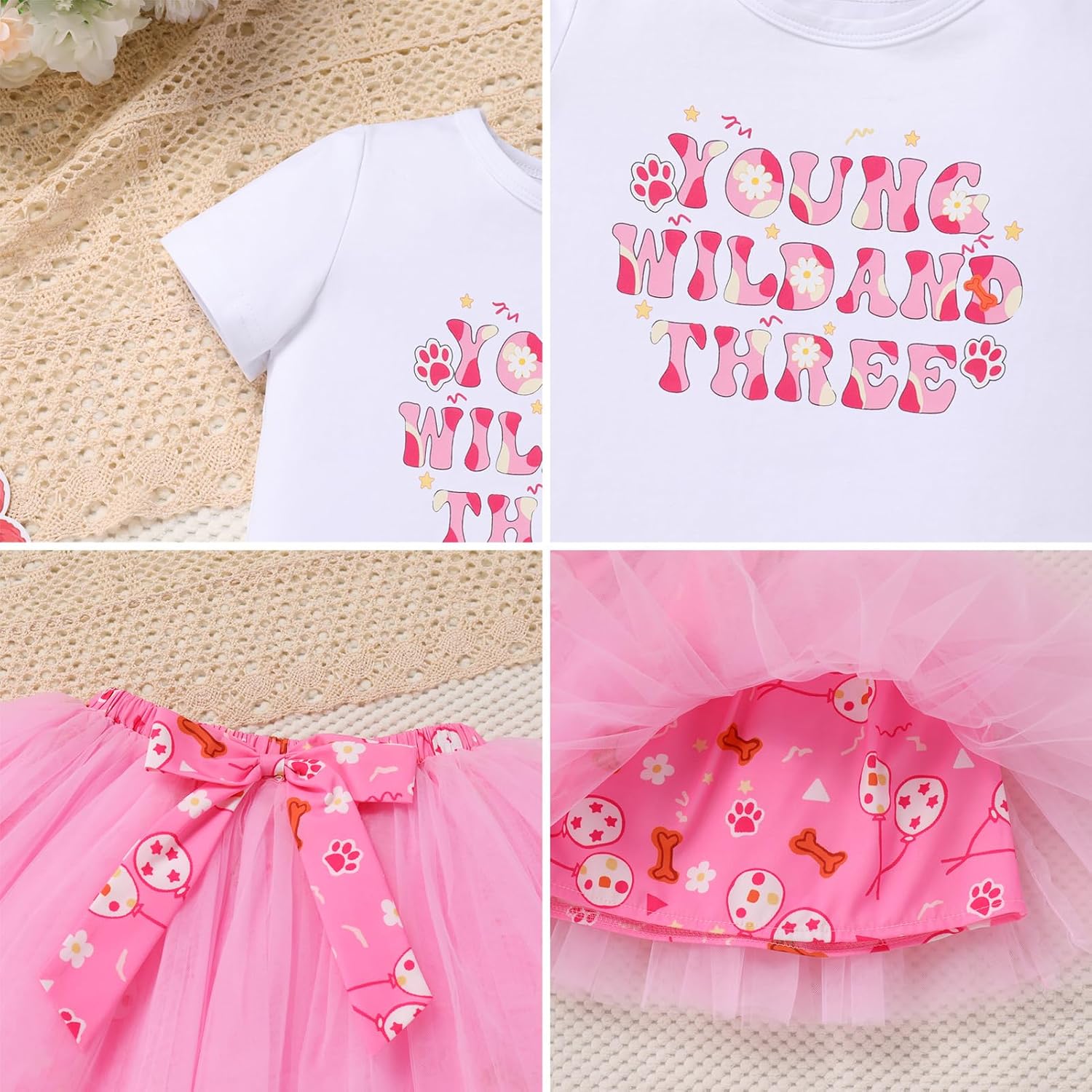 ODASDO Baby Girls Toddlers 1st 2nd 3rd Birthday Cake Smash Outfit Short Sleeve Romper Shirt Tutu Skirt with Ear Headband Set