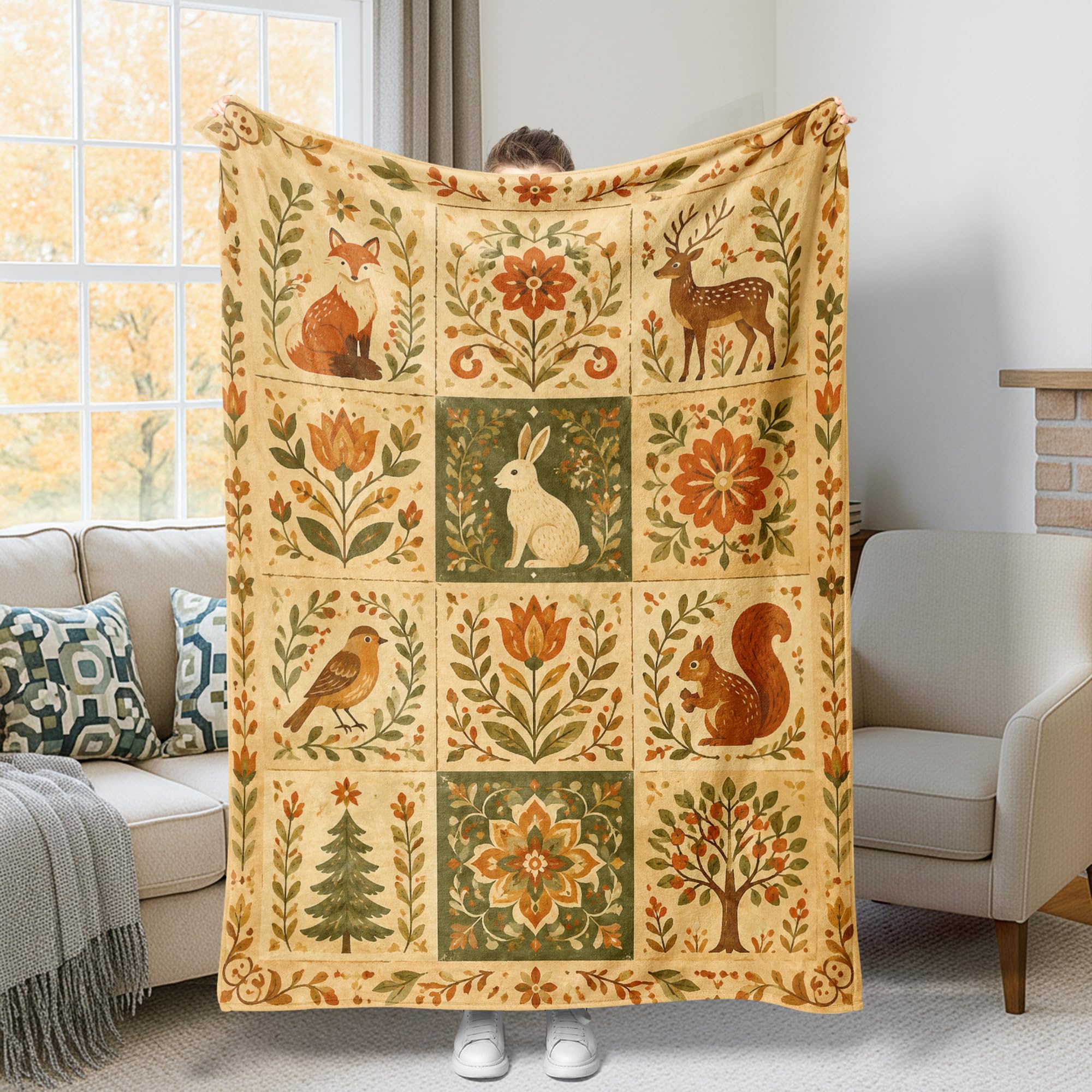 Couverture en peluche renards douce et isolante pour lit et fauteuil de bureau