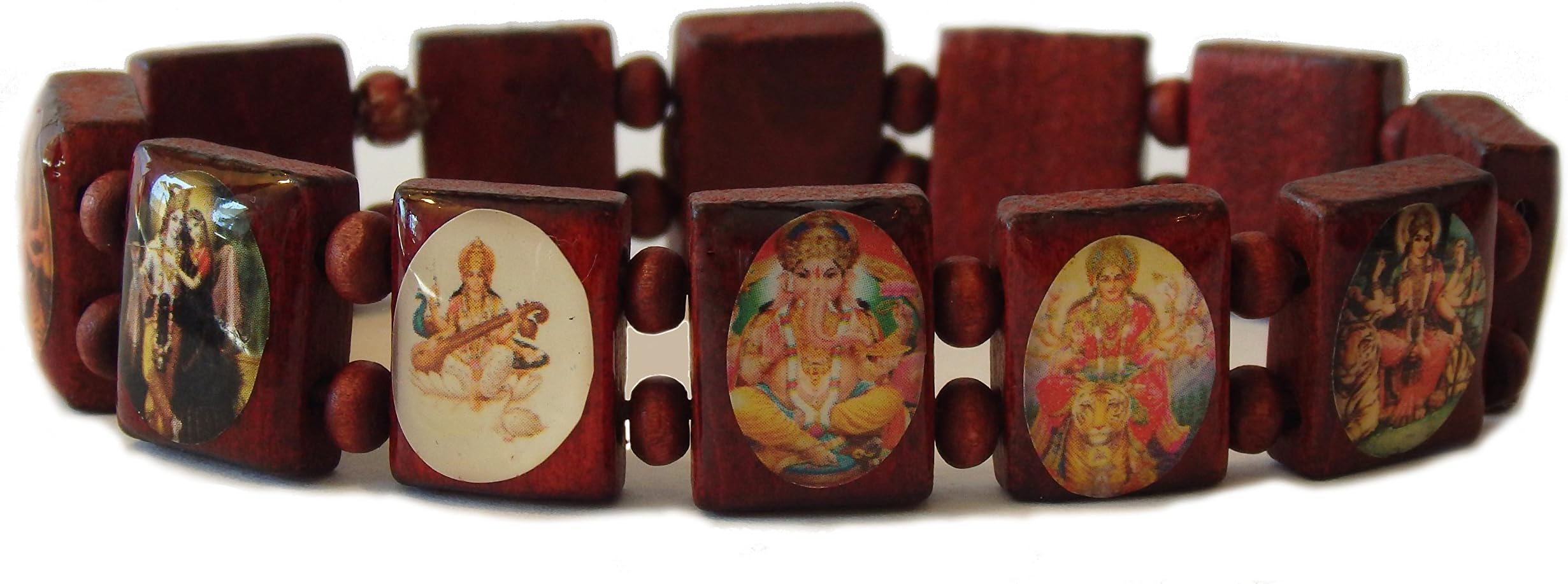 Hindu Gods and Goddesses Wooden Stretch Bracelet Rama Krishna Ganesha Hanuman Durga Ma Yoga