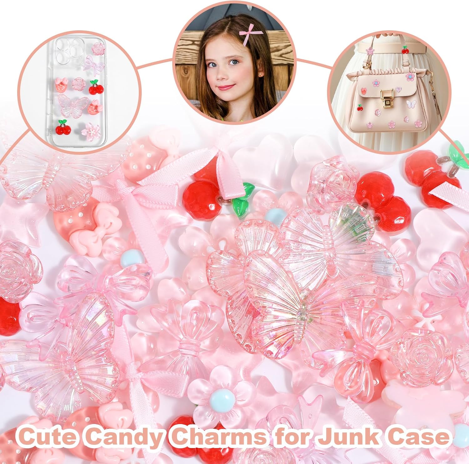 60 Pcs DIY Mini Charms for Crafts, Kawaii Charms for Slime, Pink Acrylic Junk Case Charm for Phone Case, Mini Charm Kit,Slime Accessories, DIY Phone Cases Kit - Image 7