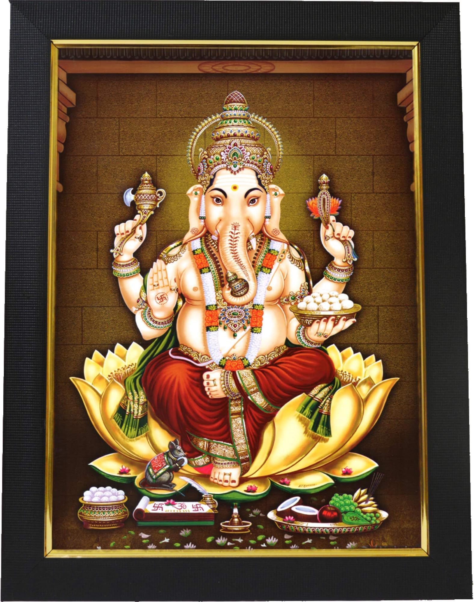 101 Temples - Divinity Eternity Spirituality Wooden Matt Finish Religious Ganesha God Photo Frame with Wall Hook (10x13 Inches, Brown)