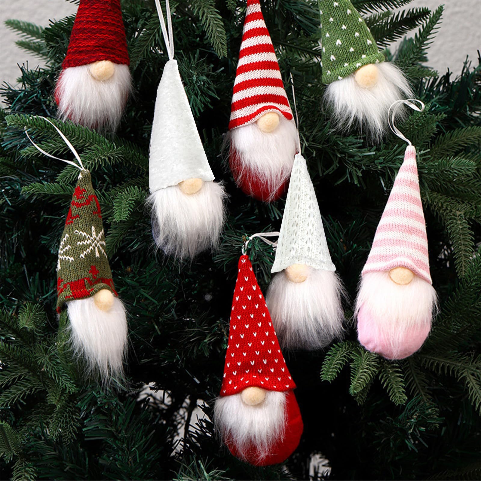 MSQ GNOME Lot de 3 décoration de Noël Faites à la Main en Peluche Père Noël | elfe Ornements de table d'arbre de Noël à suspendre Décoration d'intérieur