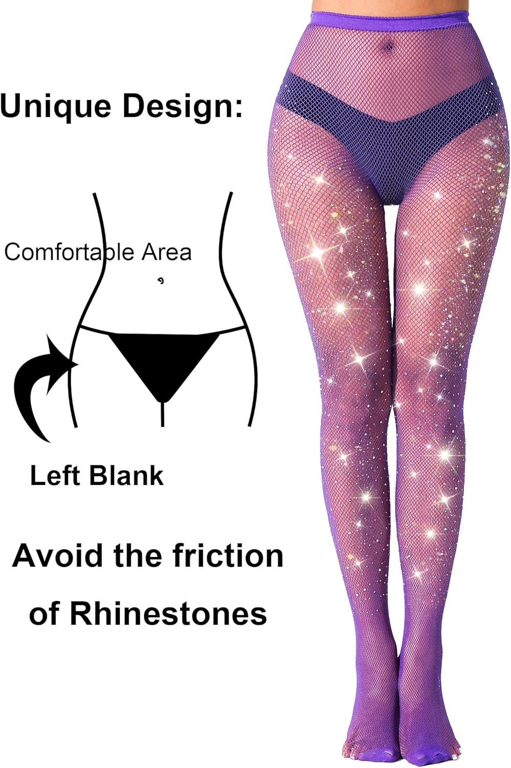 VEBZIN More Sparkly Fishnets Tights Fishnet Stockings Rhinestone Fishnet Tights for Women - Image 5