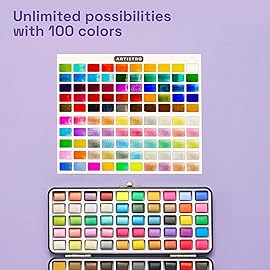 ARTISTRO 100 Colors Watercolor Paint Set - Portable Paint Set with Palette and Brush Pens - Travel Water Color Kit for Adults, Professionals, Kids - Art and Painting Supplies - Christmas Gift Idea