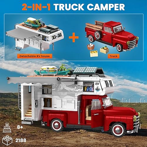Miniatura 6 de Camper Van compatible con adultos Lego, 2 en 1, incluye caravanas y camionetas de granja, bloque de construcción de regalo para adolescentes y
