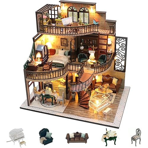 Flever DIY Miniature House Kit, Tiny Home Kit with LED Light, Mini House Build Craft Kits for Adults and Teens, Home Decor Creative Gift for Family/Friends (Dream Building Pavilion)