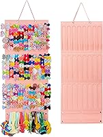 Vista 10 de Organizador de lazos para niñas, accesorios colgantes para el cabello, almacenamiento para diademas, clips, corbatas, coleteros (sin lazos) (beige)