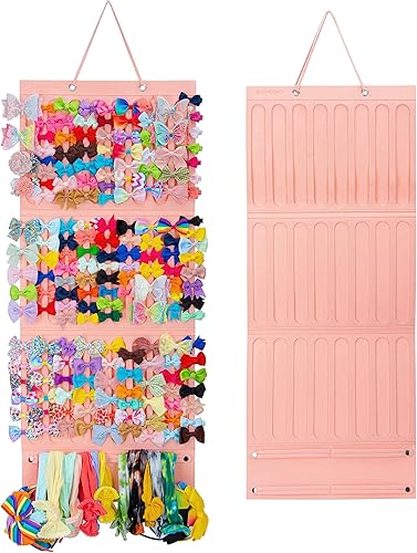 Organizador de accesorios para el cabello rosa femenino, soporte para lazos para el cabello, clips, corbatas y coleteros para niñas, organizador de