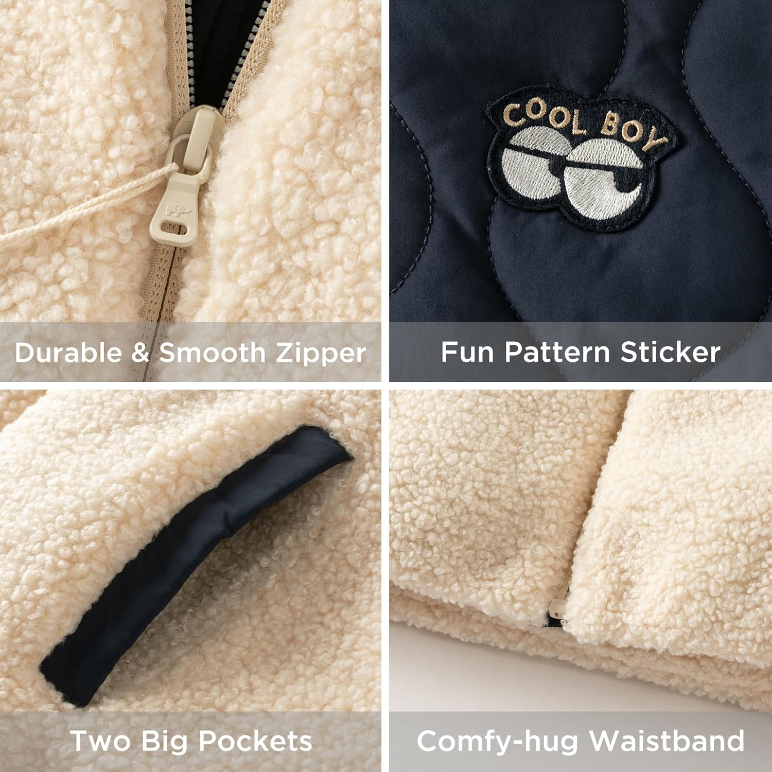 DAVE&BELLA Toddler Boys Winter Coats, Warm Windproof Puffer Jacket Bear Hooded Patchwork Sherpa Fleece Jacket Baby Outerwear