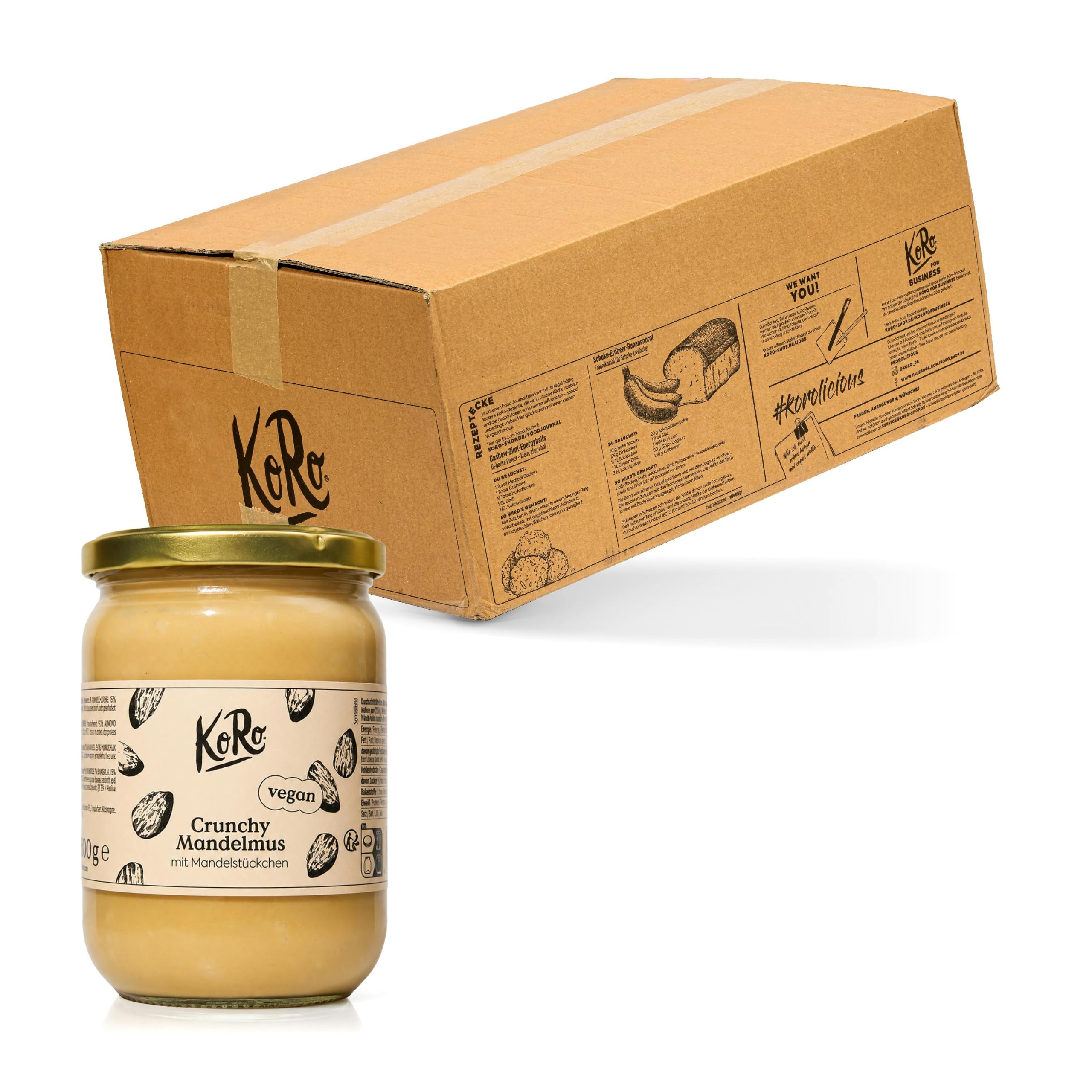 KoRo - Crema di mandorle croccanti | 500 g - Densa crema con pezzi di mandorle tostate - Fonte di proteine vegetali - Perfetto come topping croccante o spalmabile - Senza additivi