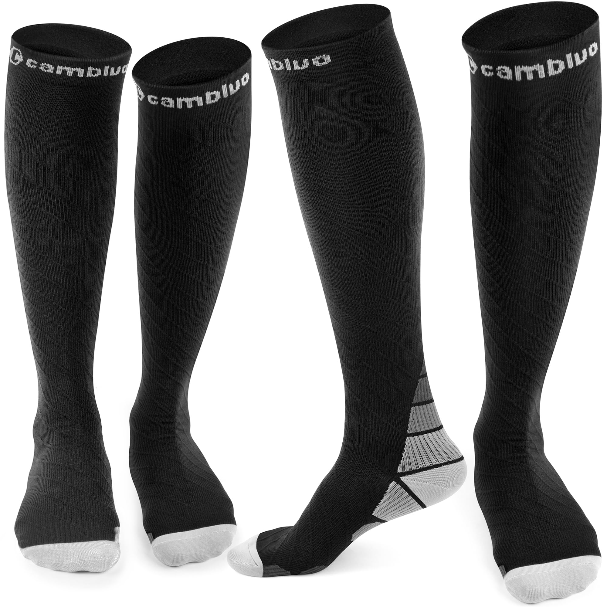 CAMBIVO Calze Compressione Graduata Donna e Uomo 2 Paia, Calze Elastiche a Compressione Graduata per Sport, Running, Trekking, Viaggio in Aereo