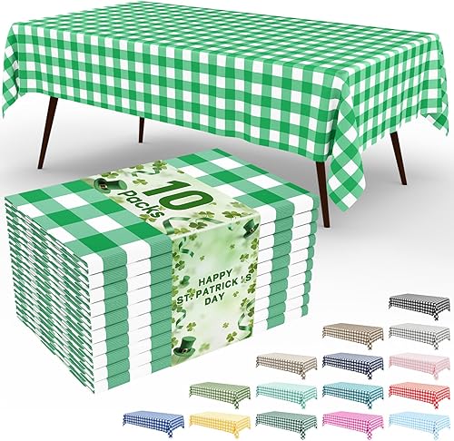 Vista 261 de Smiry Paquete de 10 Manteles Desechables de Cuadros Vichy Azules - 54" x 108" Mantel de Plástico de Servicio Pesado, Cubiertas de Mesa Impermeables