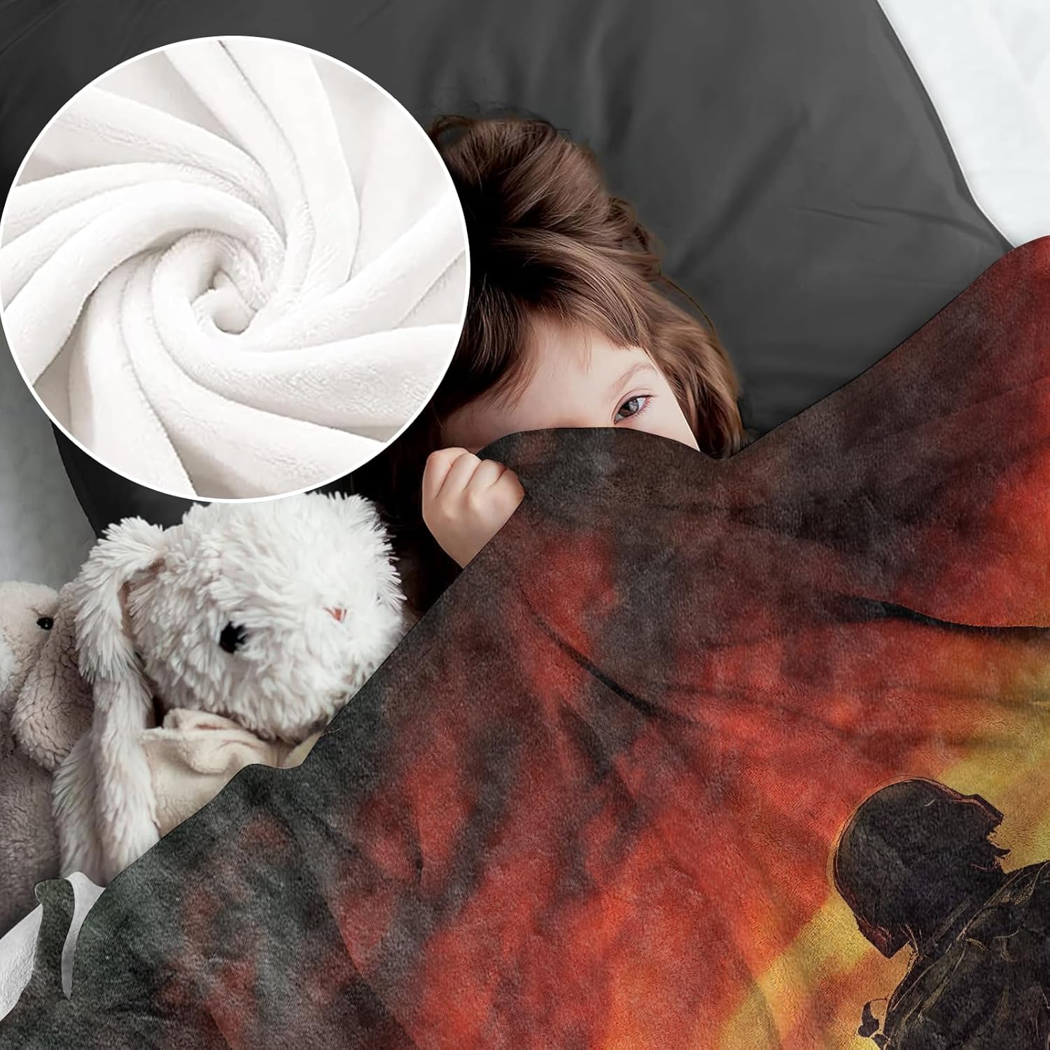 Soldier Flannel Throw Blanket 80x60 Inch, Army Walking into Fiery Battlefield at Sunset, Patriotic Art Blankets for Living Room, Sofa, Bedroom, Men Gifts Throws