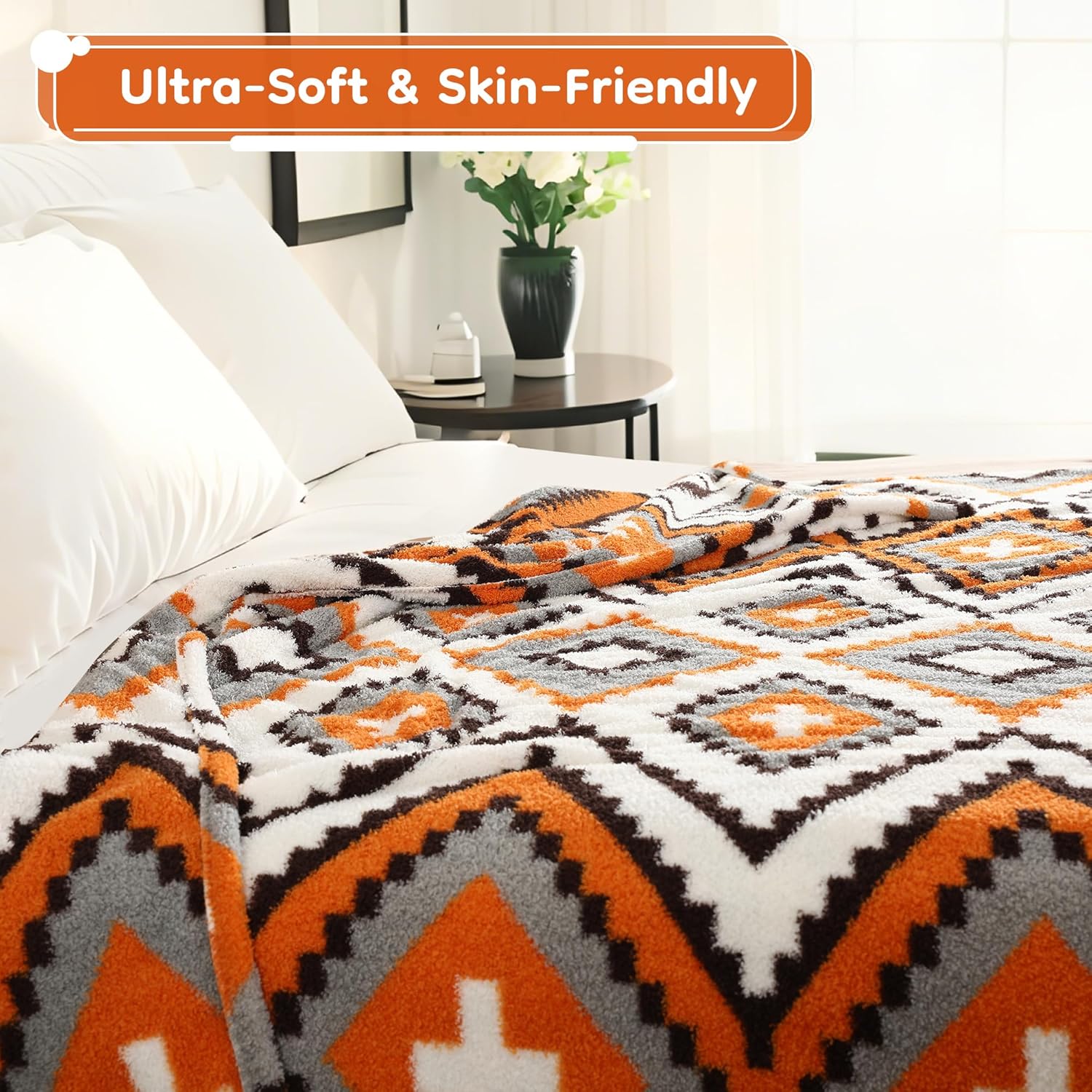 Electric Heated Throw Blanket 50"x60" - Bohemian Design with Plush Sherpa, 4 Heat Settings, 3-Hour Auto-Off, Machine Washable, for Couches and Beds, Diamond - Image 5