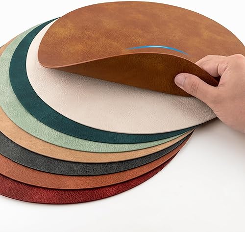 Miniatura 6 de ADRIMER Manteles individuales redondos resistentes al calor, juego de 8 manteles individuales lavables, impermeables, manteles individuales de piel