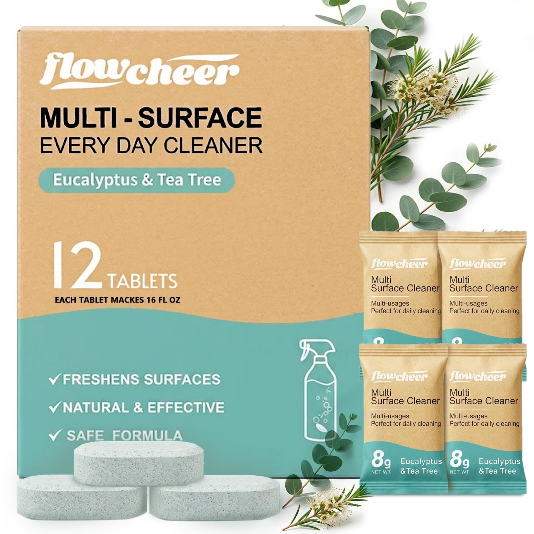 flowcheer Multi-Surface Cleaning tablets -12 Pack (Eucalyptus)