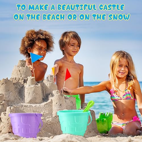 Miniatura 4 de 48 cubos de arena a granel para niños, cubos de playa de plástico, cubo de arena con palas, castillo de arena, juguetes divertidos de molde de playa