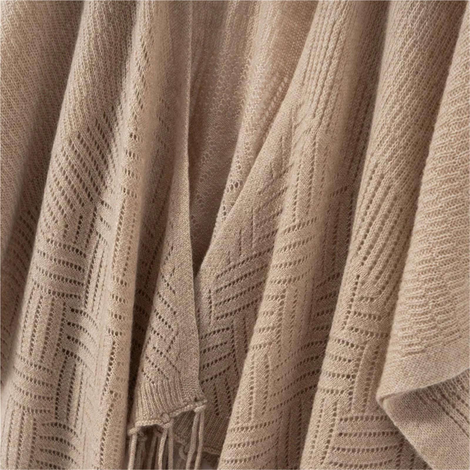 Chal de cachemira pura para mujer, color sólido, tejido hueco, para otoño e invierno