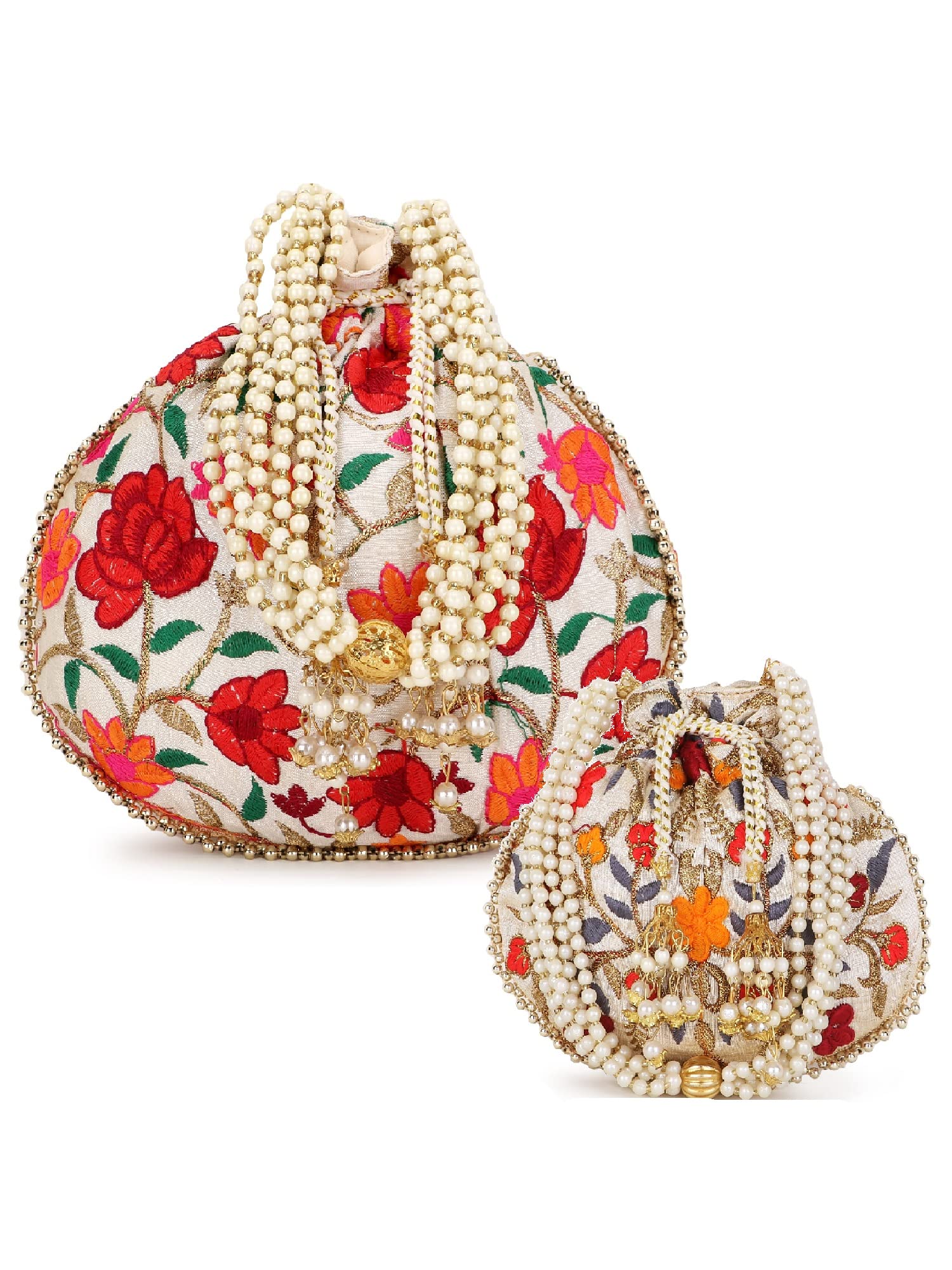 Dangle Mother Daughter Floral Embroidered Faux Silk Potlis Combo (Pack of 2)-image-27