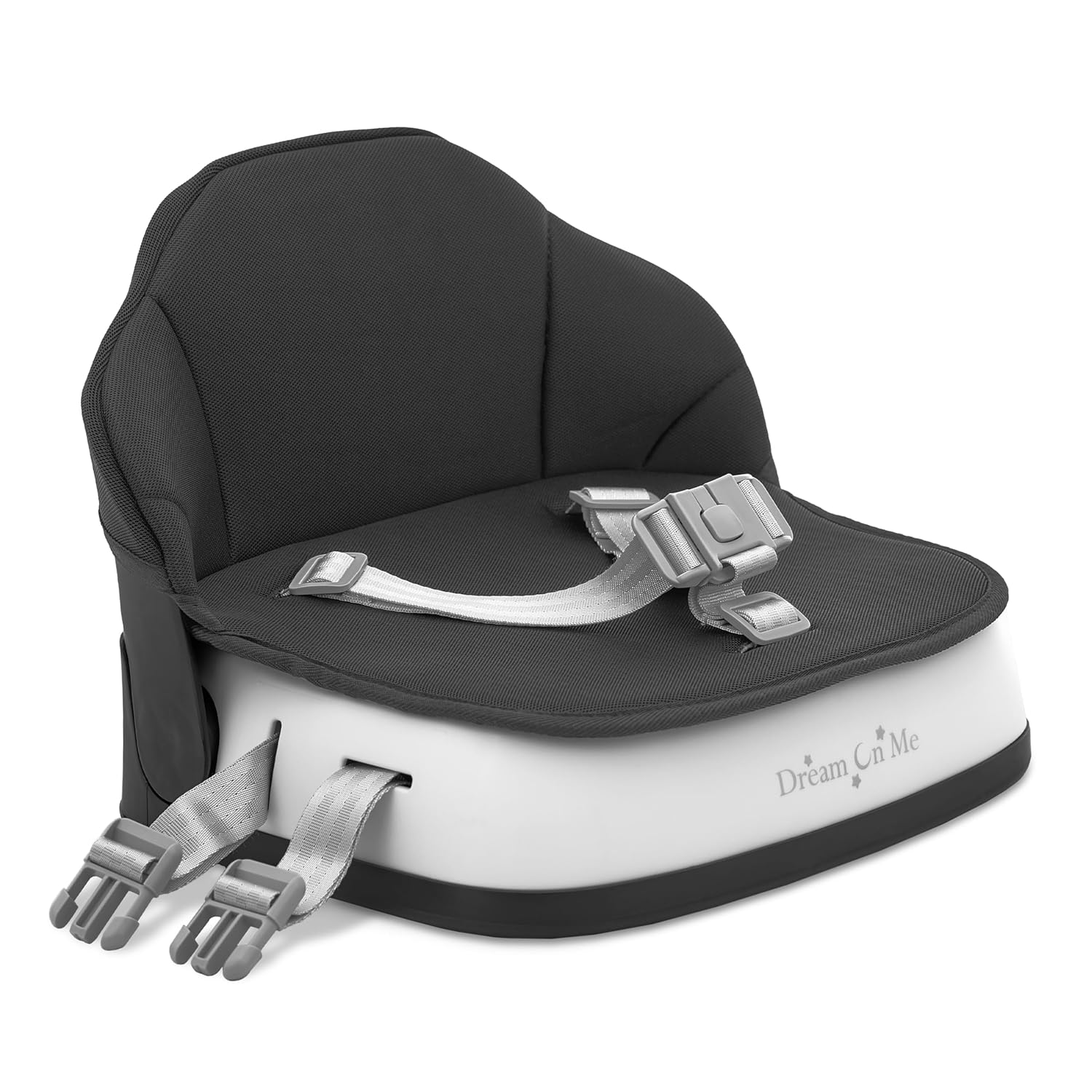 Dream On Me Cozy Pod Baby Booster Seat for 6–36 Months, Portable Travel Booster Chair with 3-Point Safety Harness & 2 Fixing Belts, for Table & Dining, Lightweight Foldable & Easy to Carry - Black