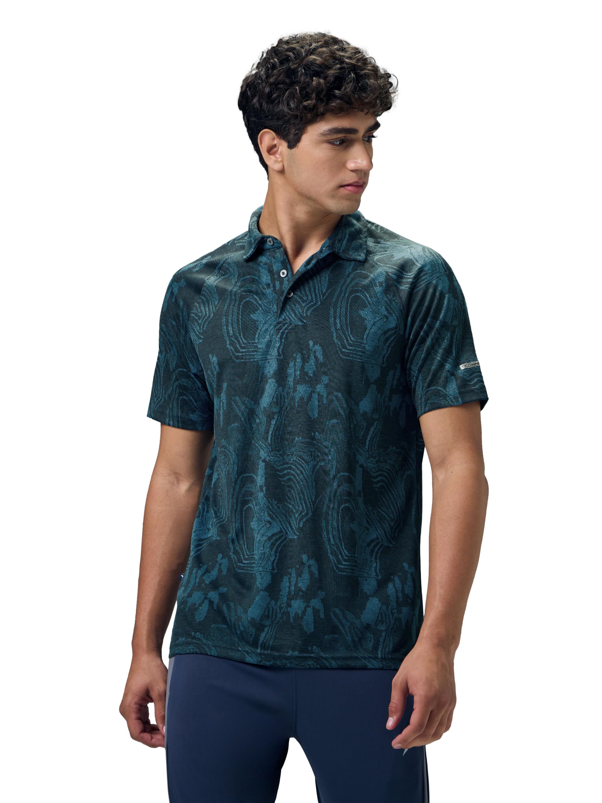 Men's Slim Fit All Over Print Polo Neck T-Shirt with Technocool+, UPF50+ for Regular Use-image-40