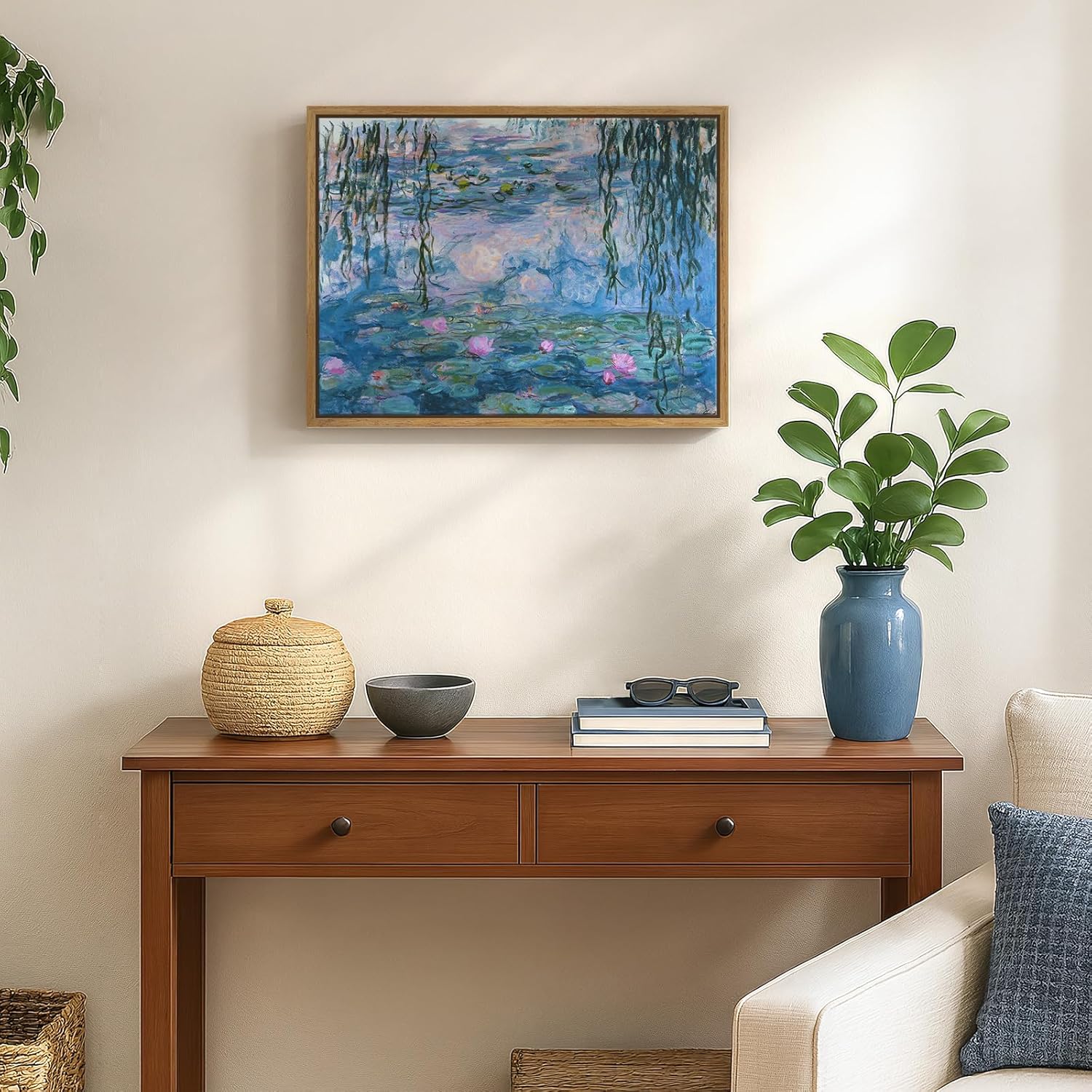 Framed Claude Monet Canvas Wall Art,Vintage Impressionist Water Lilies Picture Print, Classic Artwork Painting for Bathroom Bedroom Living Room Office Wall Decor, 12x16 Inch