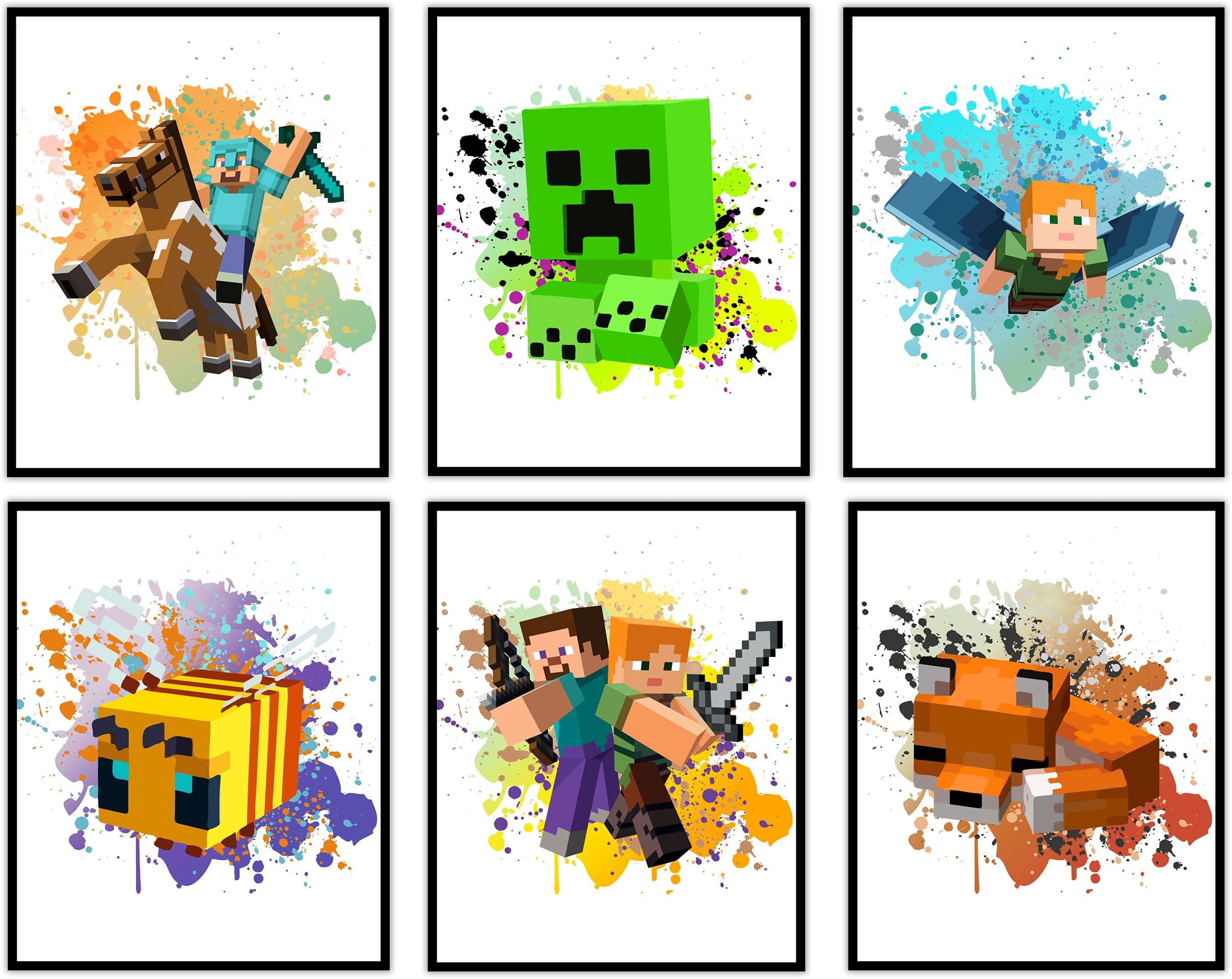Pixel Mine Game Posters for Boys Room Decor – Mining Fun Wall Art, Miner Gamer Themed Wall Decor, Video Game Gaming Gamer Watercolor Posters Prints Pictures Wall Art Decor Decorations Gifts for Boys
