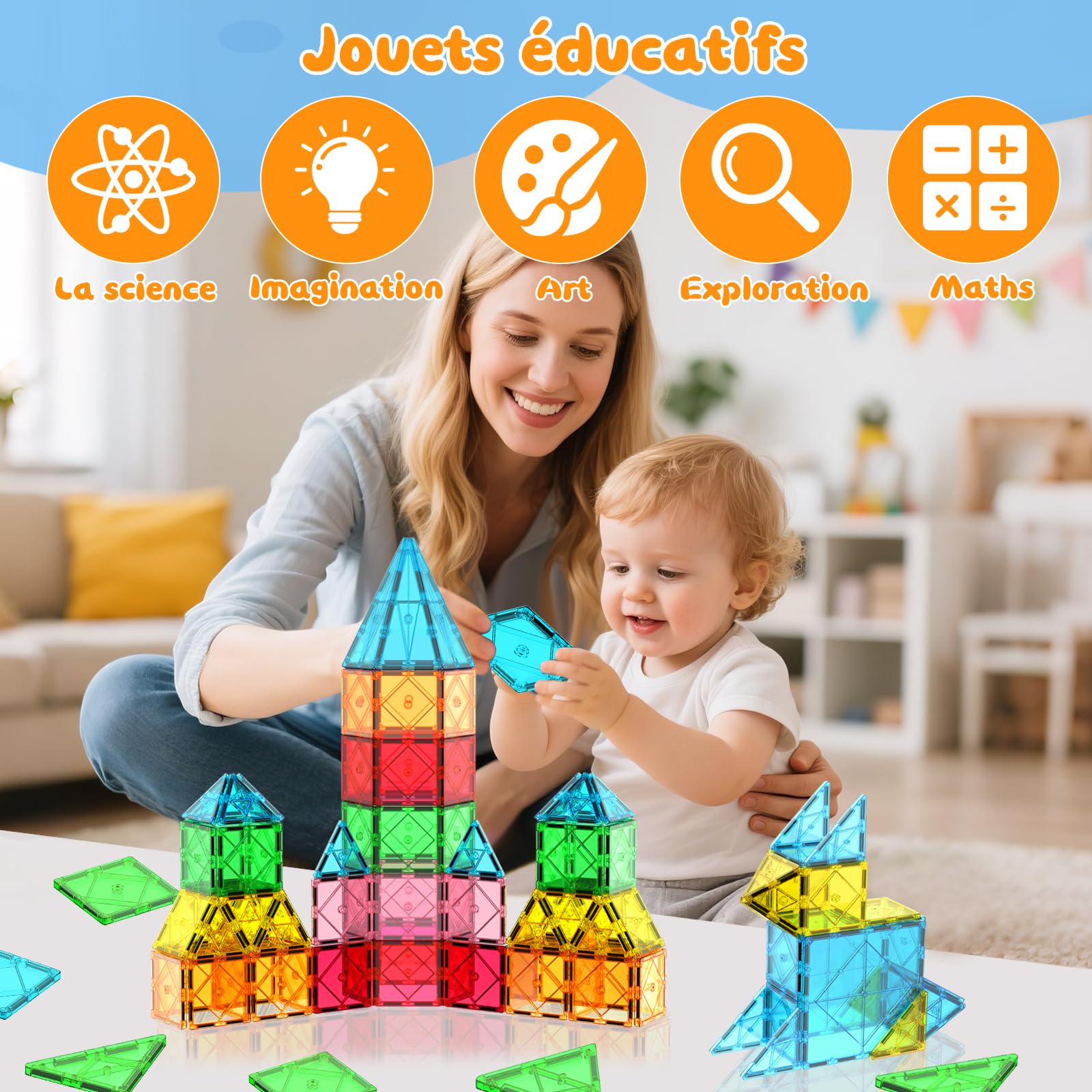 Bloc de Construction Magnétique Jouets: 36 Pièces Construction Magnetique Enfant Tuiles Magnétiques Enfants Magnetic Building Blocks Jeux Cadeau pour Enfants 3 4 5 6 7 8 Ans Garcon Fille