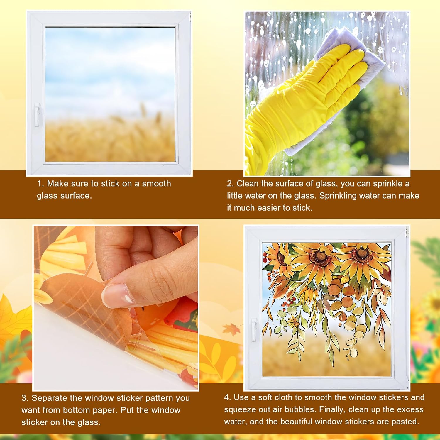 9 Sheets Fall Sunflower Window Clings Hanging Flower Vine Pumpkin — view 3