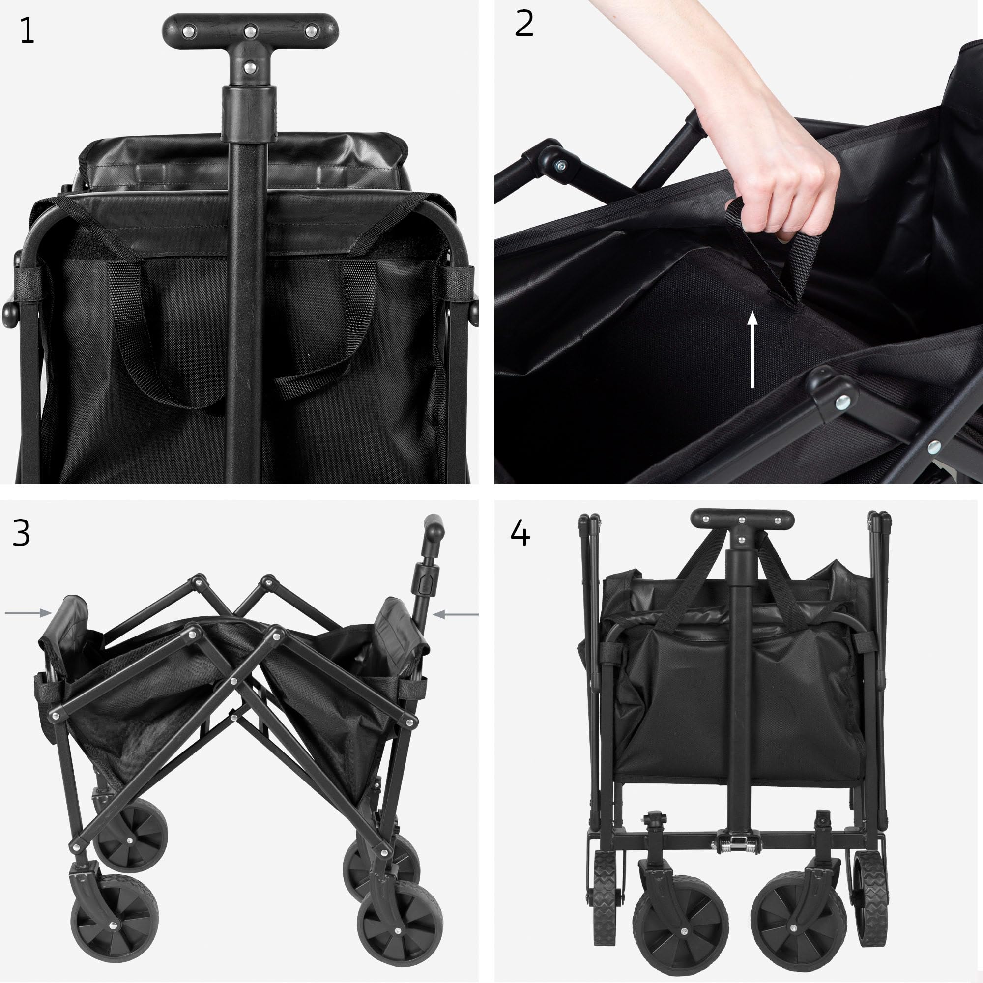 AKTIVE Chariot de Plage léger, Noir, 58x35x86 cm, Pliage en accordéon, Poignée réglable, Capacité de Charge 50 kg, Structure en Acier, Chariot de Transport à roulettes, Chariots (62501)