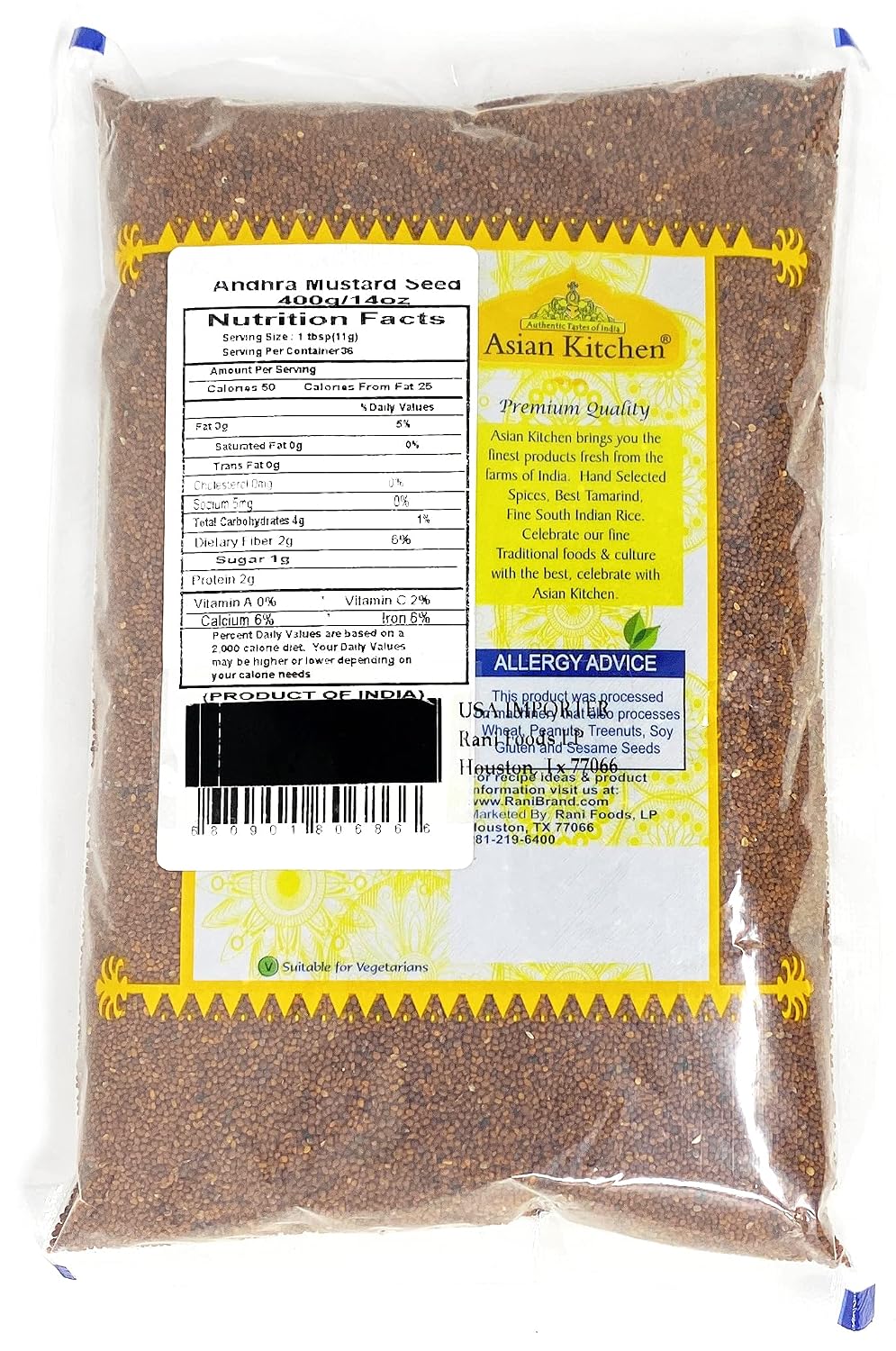 Asian Kitchen Andhra Mustard Seeds (Rai) Whole Spice (Rai Sarson) 14oz (400g) All Natural ~ Gluten Friendly | NON-GMO | Vegan | Indian Origin image 3