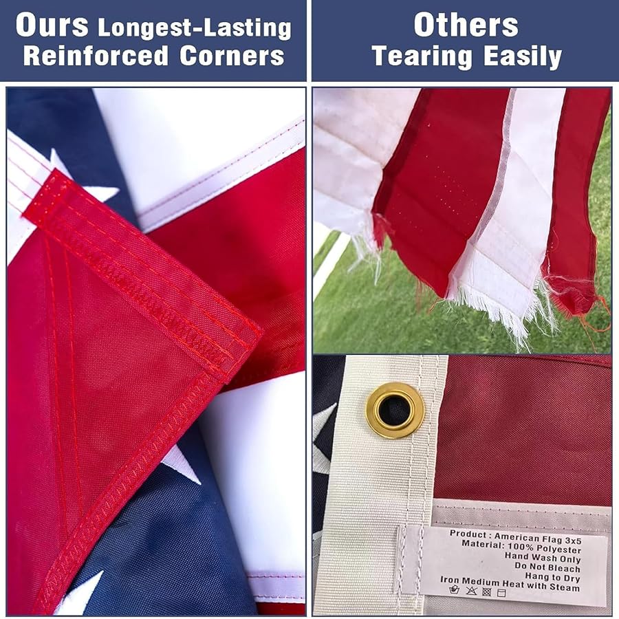 American Flag 3x5 Outdoor Heavy Duty, American Flags for outside 3x5 , Heavy Duty Nylon USA Flags with Durable Brass Grommets, Sewn Stripes Standard, 300D Nylon USA Flag for Indoor Outside Decoration - image 4