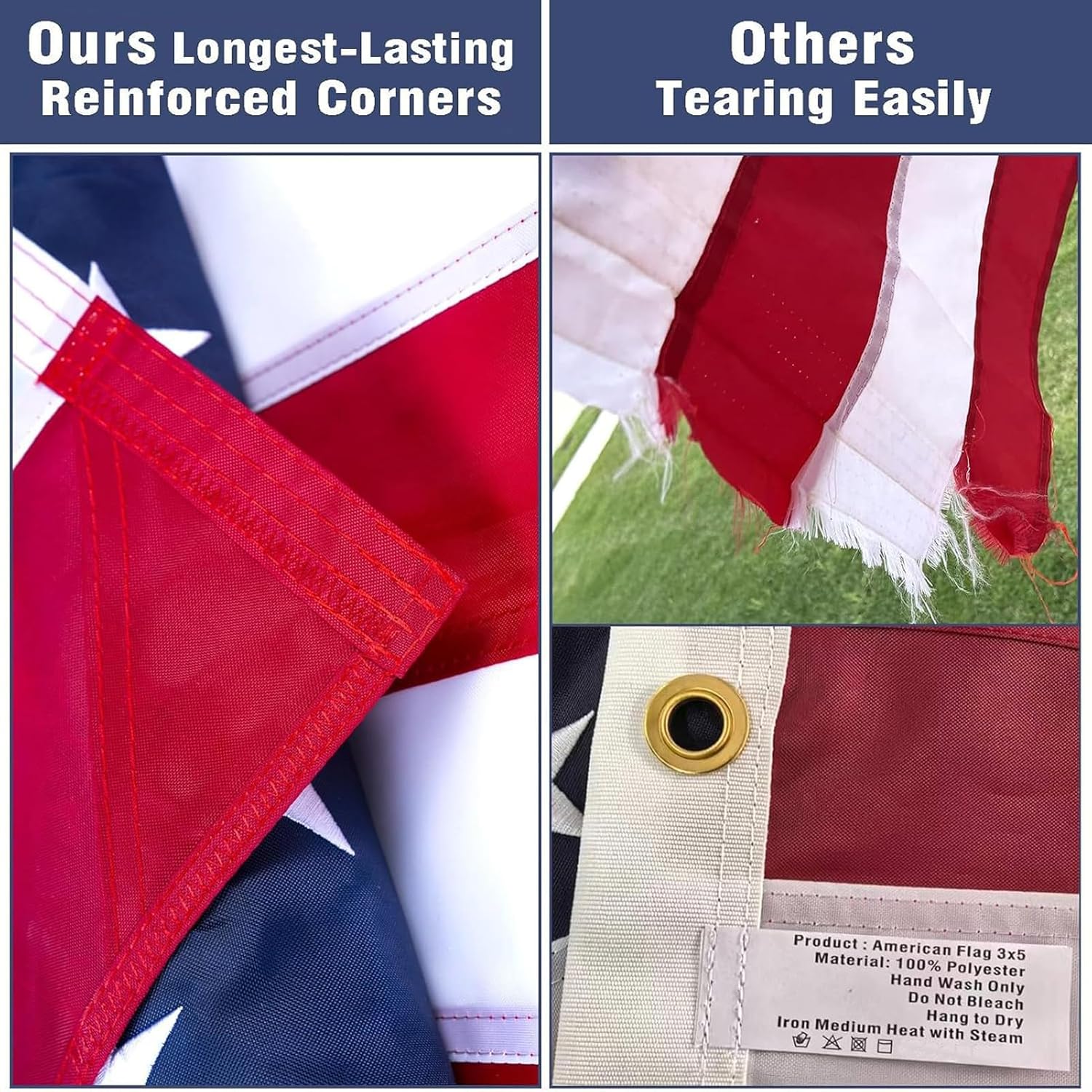 American Flag 3x5 Outdoor Heavy Duty, American Flags for outside 3x5 , Heavy Duty Nylon USA Flags with Durable Brass Grommets, Sewn Stripes Standard, 300D Nylon USA Flag for Indoor Outside Decoration - Image 4