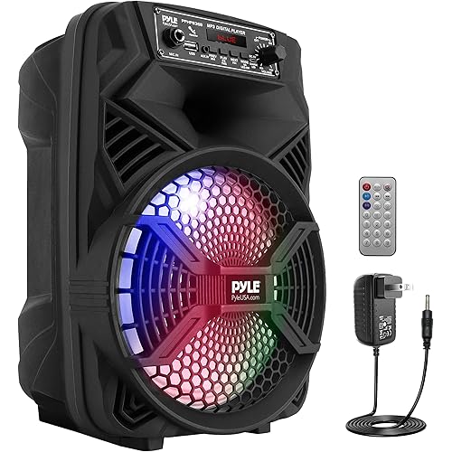 Portable Bluetooth PA Speaker System - 300W Rechargeable Indoor/Outdoor Bluetooth Portable PA System w/ 8” Subwoofer 1” Tweeter, Microphone In, Party Lights, MP3/USB, Radio, Remote - Pyle PPHP836B