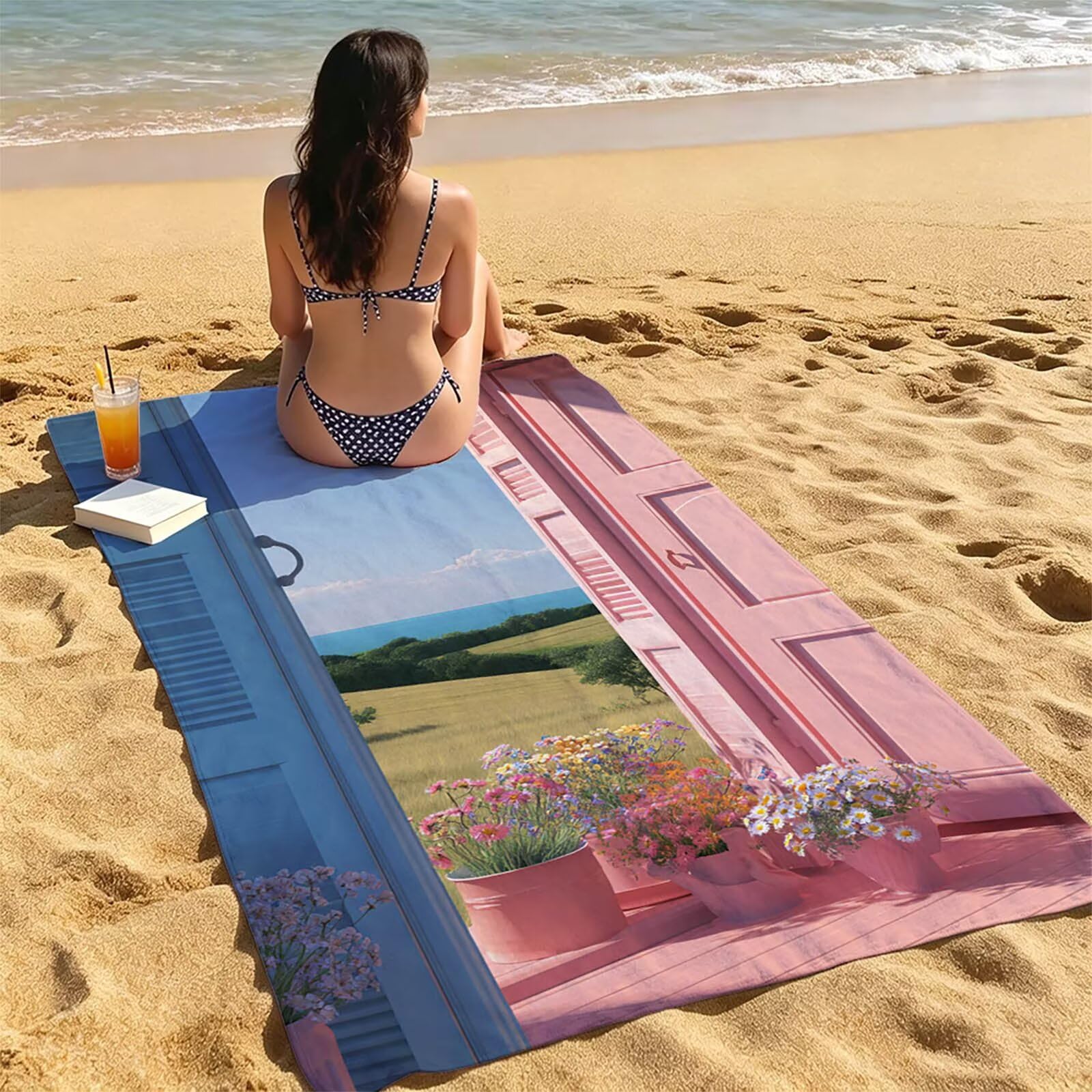 Toalla Playa Puerta, Toalla Playa Grande 220x100cm Suave Cómodo y Absorbente para Vacaciones Imprescindibles para Viajar, Toallas Gimnasio para Yoga Gym SPA Sauna Baños Regalo Mujere Flor LSTJ-2969