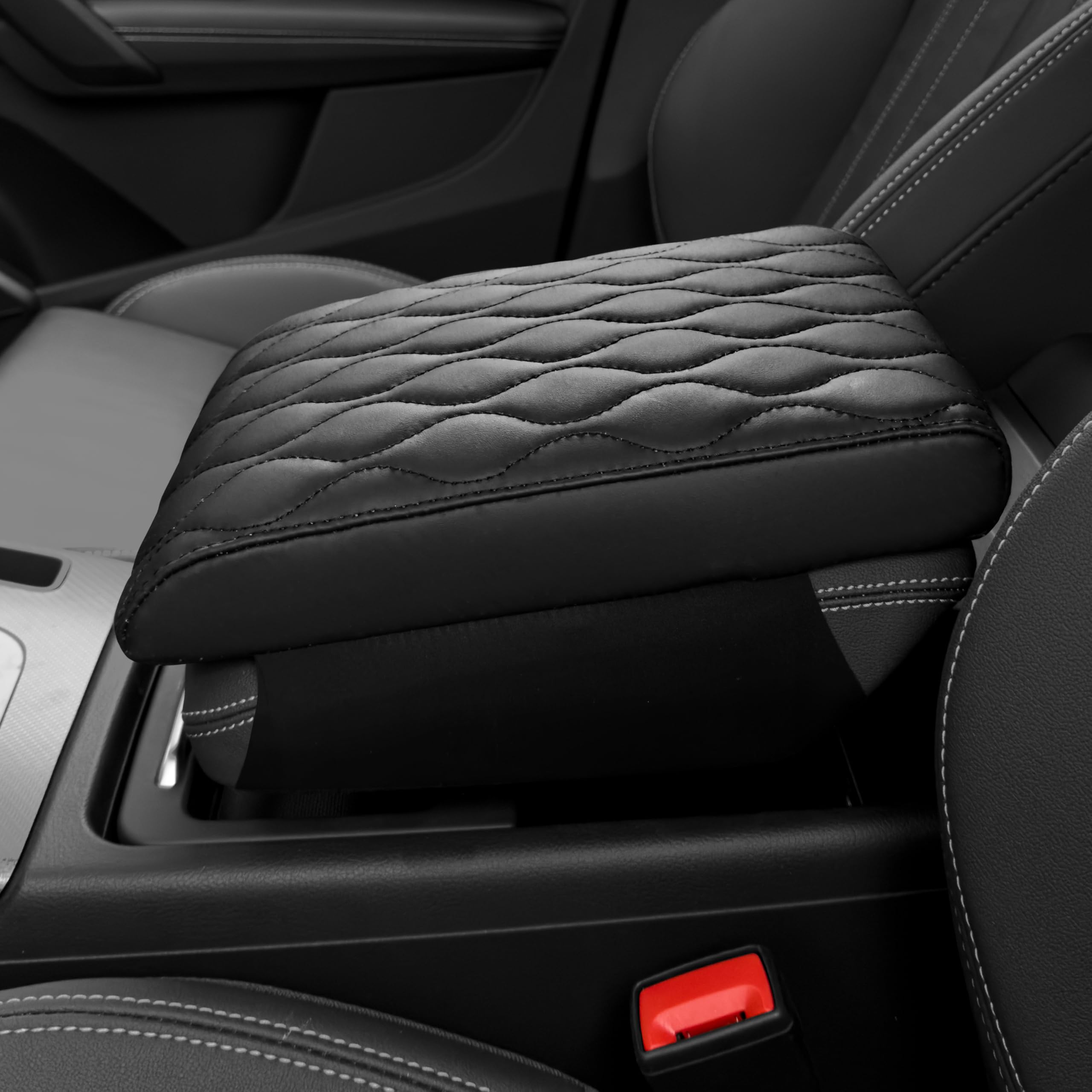 Funda para consola central de coche de piel sintética, color negro, protector de cojín para reposabrazos de vehículo, piel de napa de espuma viscoelástica, almohada de reposamanos (tamaño C 15